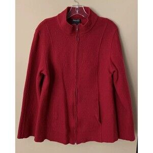 Hilary Radley 100% Wool Jacket Coat Size Large Red Pockets Mock Neck Zip Up A10